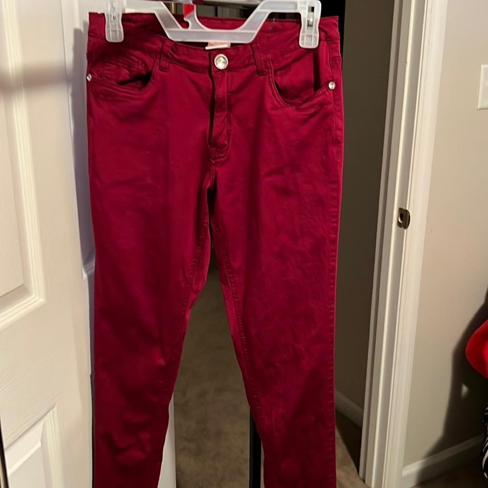 Cranberry color hardware clear rhinestones jeans
